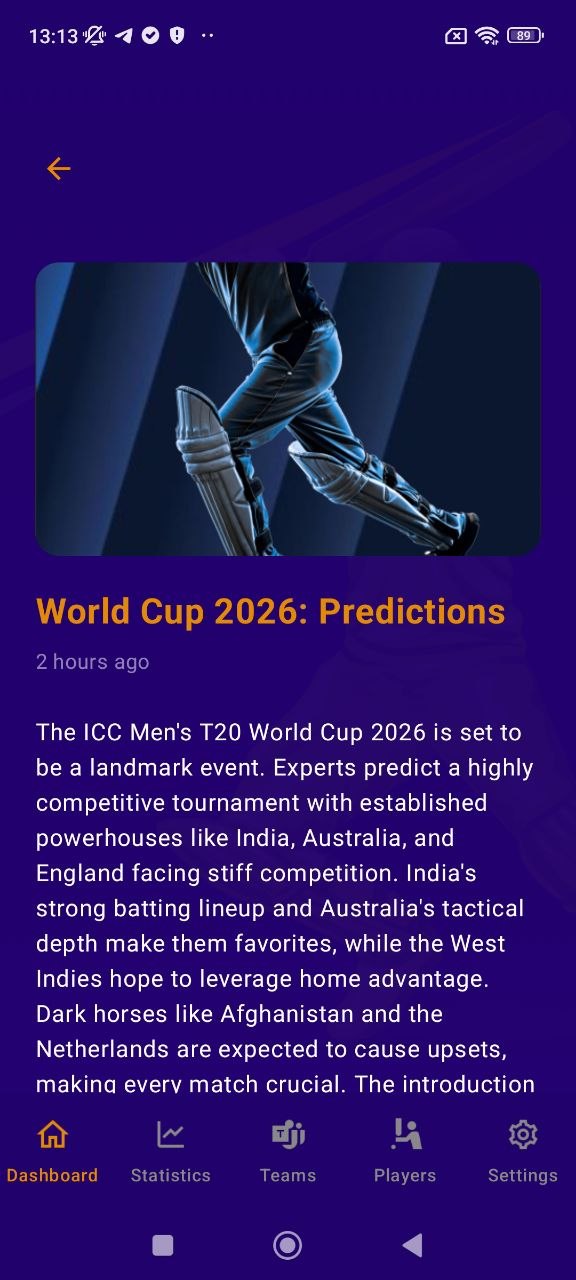 MCW Cricket analytics teams screen